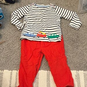 Mini Boden Striped Top and Red Pants Set